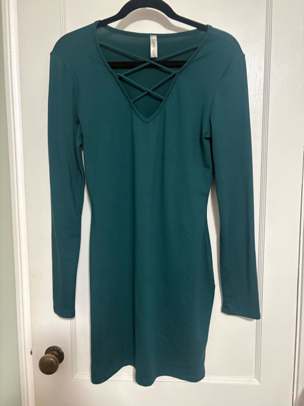 Lyss Loo Teal Long-Sleeve Crisscross V-Neck Dress